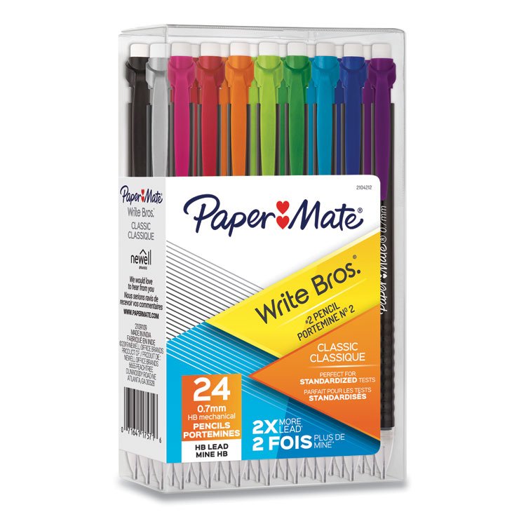 Paper Mate Write Bros Mechanical Pencil, 0.7 mm, HB (#2), Black Lead, Assorted Barrel Colors, 24/Pack (PAP2104212)