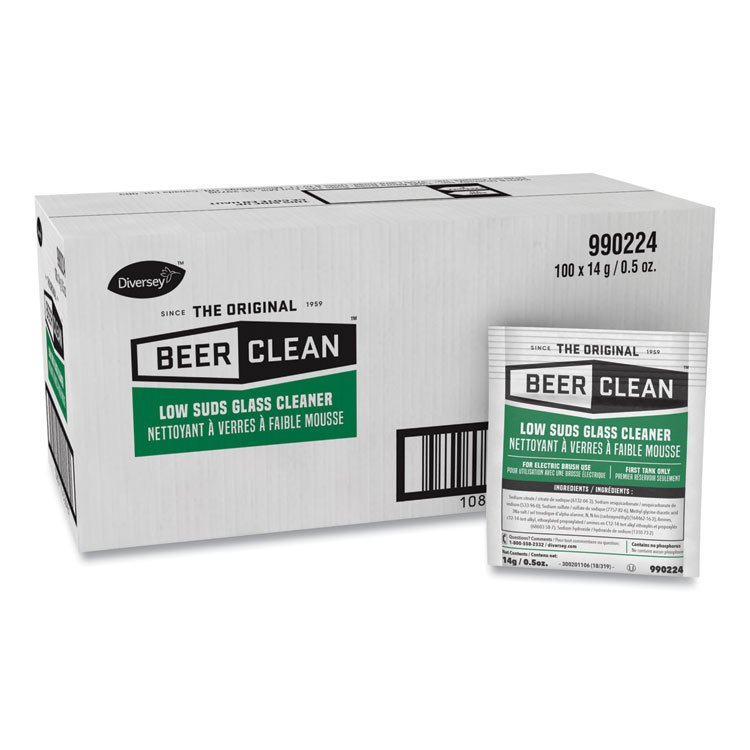 Diversey Beer Clean Glass Cleaner, Powder, 0.5 oz Packet, 100/Carton (DVO990224)