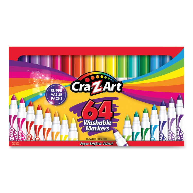 Cra-Z-Art Washable Markers, Broad Bullet Tip, Assorted Colors, 64/Set (CZA013424)