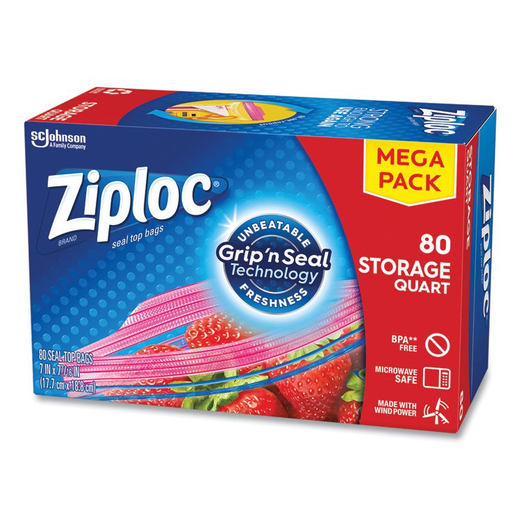 Ziploc Seal Top Bags, Quart, 7.44" x 7", Clear, 80/Box (SJN314471)