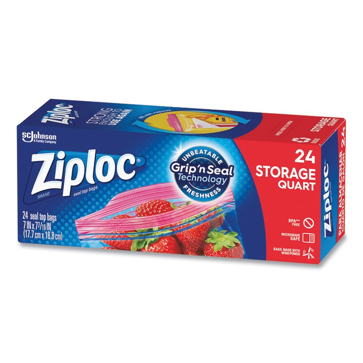 Ziploc Seal Top Bags, Quart, 7.44" x 7", Clear, 24/Box (SJN383235)