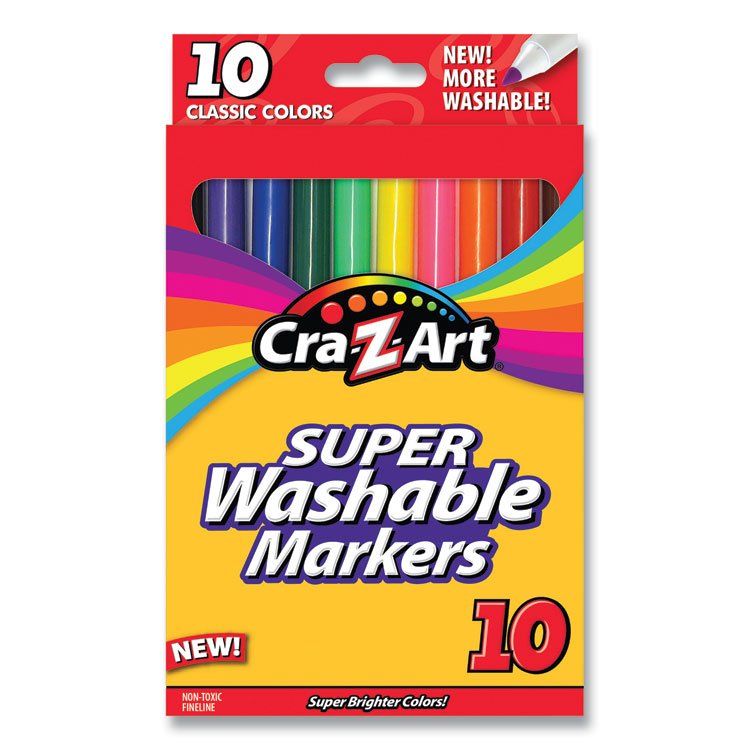 Cra-Z-Art Super Washable Markers, Fine Bullet Tip, Assorted Colors, 10/Set (CZA1016148)