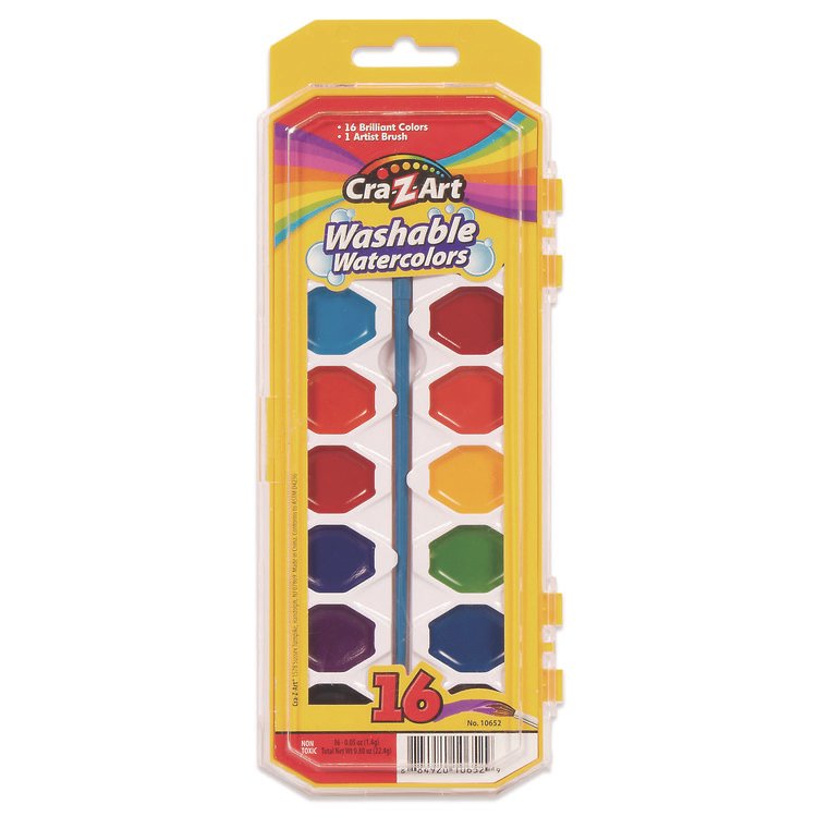 Cra-Z-Art Washable Watercolors, 16 Assorted Colors, Palette Tray (CZA1065236)