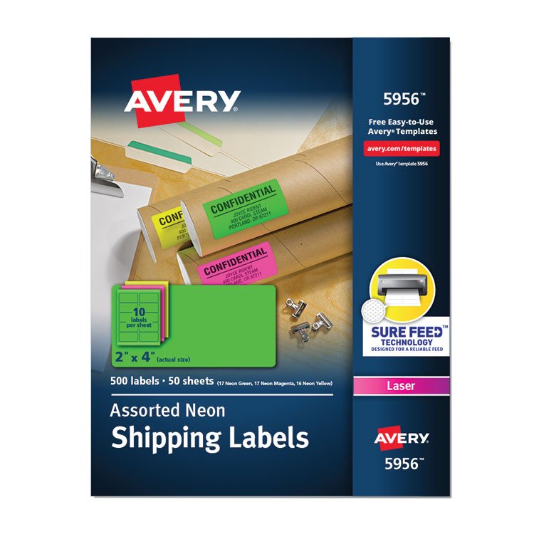 Avery High-Visibility Permanent Laser ID Labels, 2 x 4, Neon Assorted, 500/Pack (AVE5956)