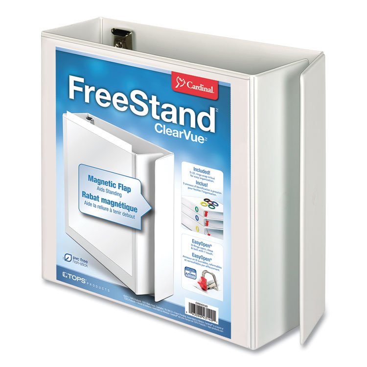Cardinal FreeStand Easy Open Locking Slant-D Ring Binder, 3 Rings, 4" Capacity, 11 x 8.5, White (CRD43140CB)
