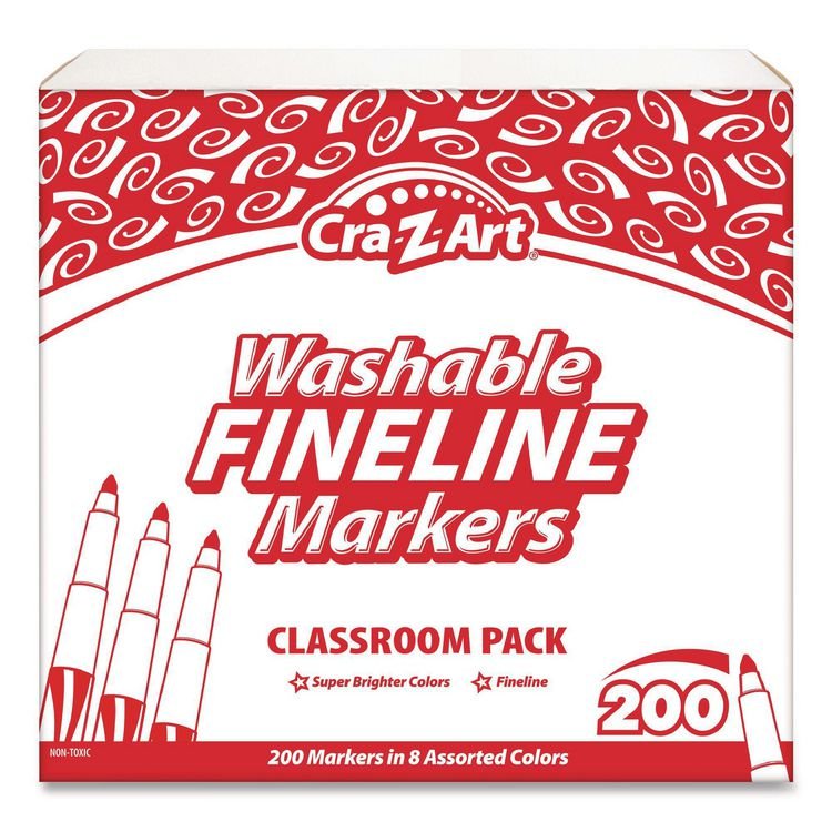 Cra-Z-Art Washable Fineline Markers Classpack, Fine Bullet Tip, Eight Assorted Colors, 200/Set (CZA740071)