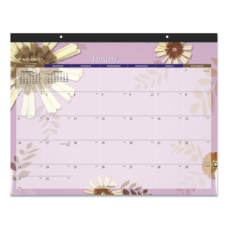 AT-A-GLANCE Paper Flowers Desk Pad, Floral Artwork, 22 x 17, Black Binding, Clear Corners, 12-Month (Jan to Dec): 2026 (AAG5035)