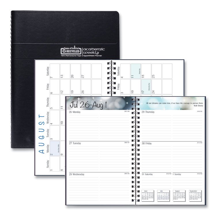 House of Doolittle Recycled Academic Weekly/Monthly Appointment Planner, 8 x 5, Black Cover, 13-Month: Aug 2025 to Aug 2026 (HOD27502)