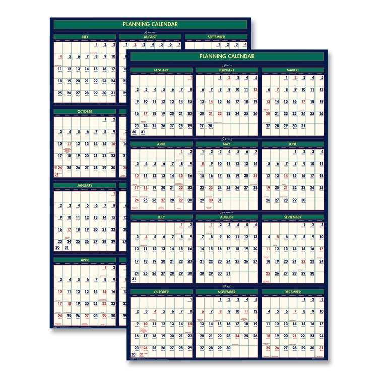 House of Doolittle Four Seasons Business/Academic Recycled Wall Calendar, 24 x 37, 12-Month (July-June): 2025-2026, 12-Month (Jan to Dec): 2026 (HOD390)