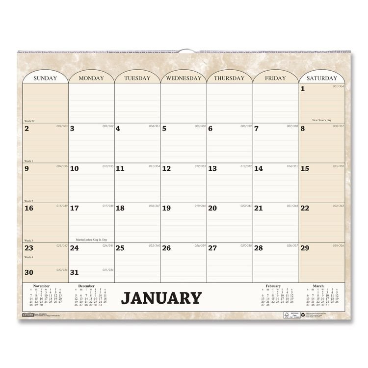 House of Doolittle Recycled Monthly Horizontal Wall Calendar, Marble Stone Artwork, 14.88 x 12, White/Sand Sheets, 12-Month (Jan to Dec): 2026 (HOD319)