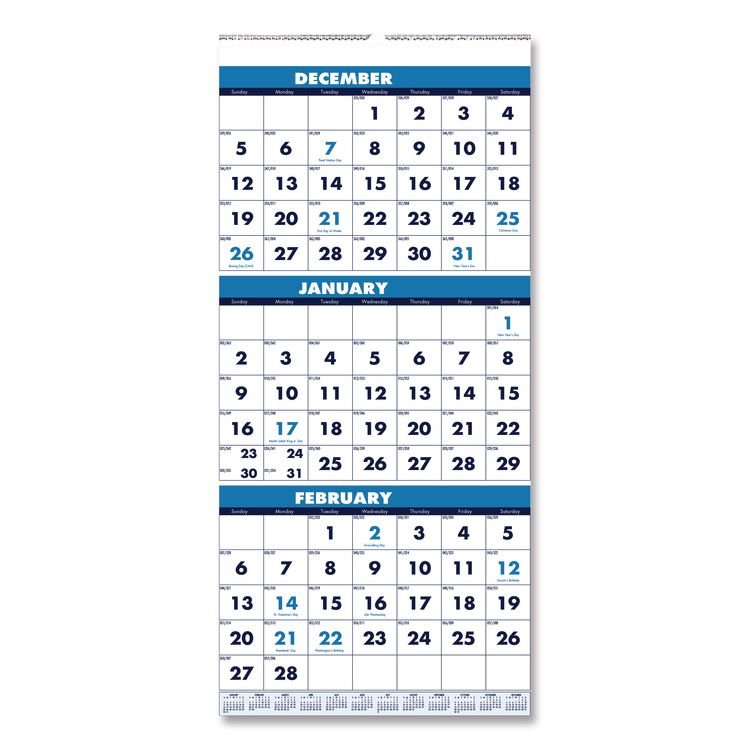 House of Doolittle Recycled Three-Month Format Wall Calendar, Vertical Orientation, 8 x 17, White Sheets, 14-Month: Dec 2025 to Jan 2027 (HOD3646)