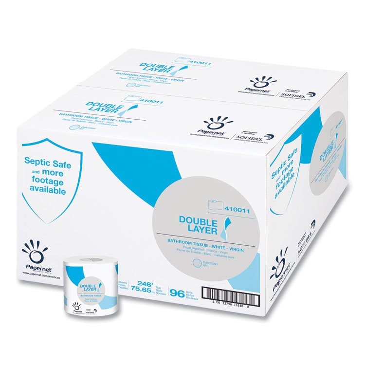 Papernet Double Layer Toilet Tissue, Virgin, Septic Safe, 1-Ply, White, 850 Sheets/Roll, 96 Rolls/Carton (SOD410011)