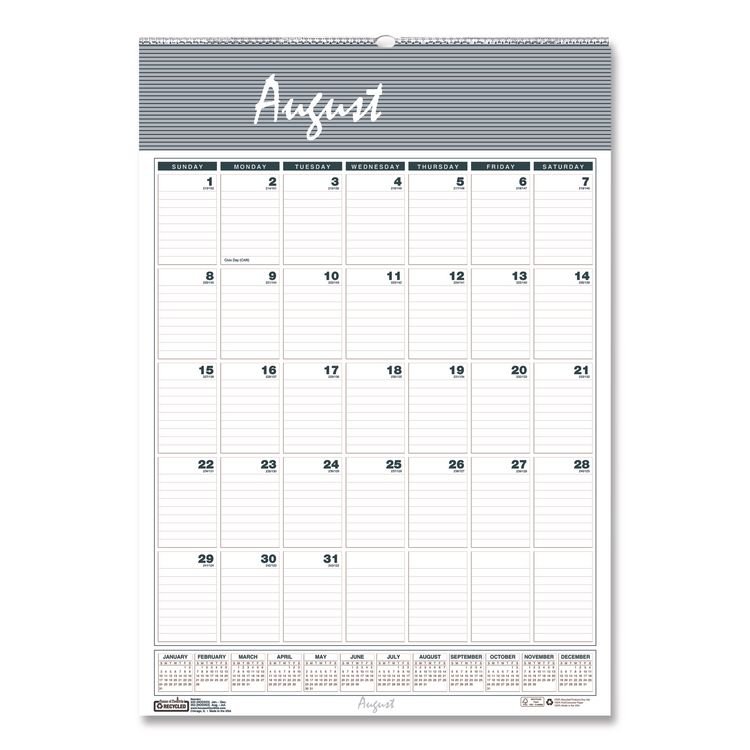House of Doolittle Academic Year Bar Harbor Recycled Wirebound Monthly Wall Calendar, 15.5 x 22, White/Blue Sheets, 12-Month(Aug-July):2025-2026 (HOD353)
