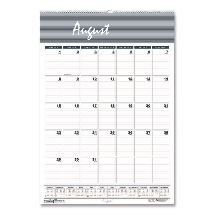 House of Doolittle Academic Year Bar Harbor Recycled Wirebound Monthly Wall Calendar, 12 x 17, White/Blue Sheets, 12-Month (Aug-July): 2025-2026 (HOD352)