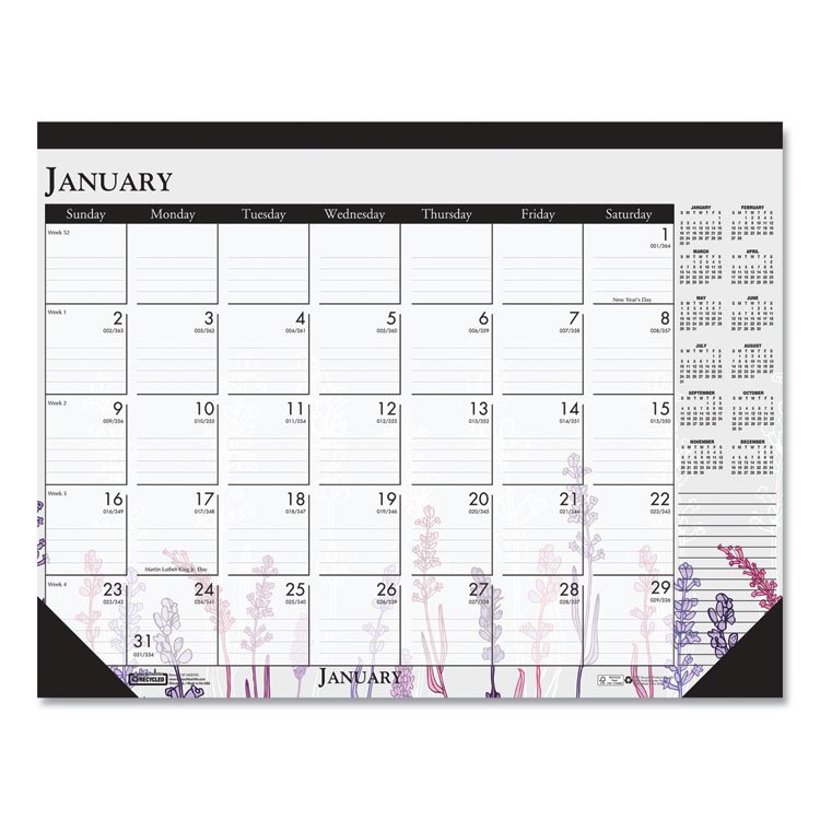 House of Doolittle Recycled Desk Pad Calendar, Wild Flowers Artwork, 18.5 x 13, White Sheets, Black Binding/Corners,12-Month (Jan-Dec): 2026 (HOD1976)