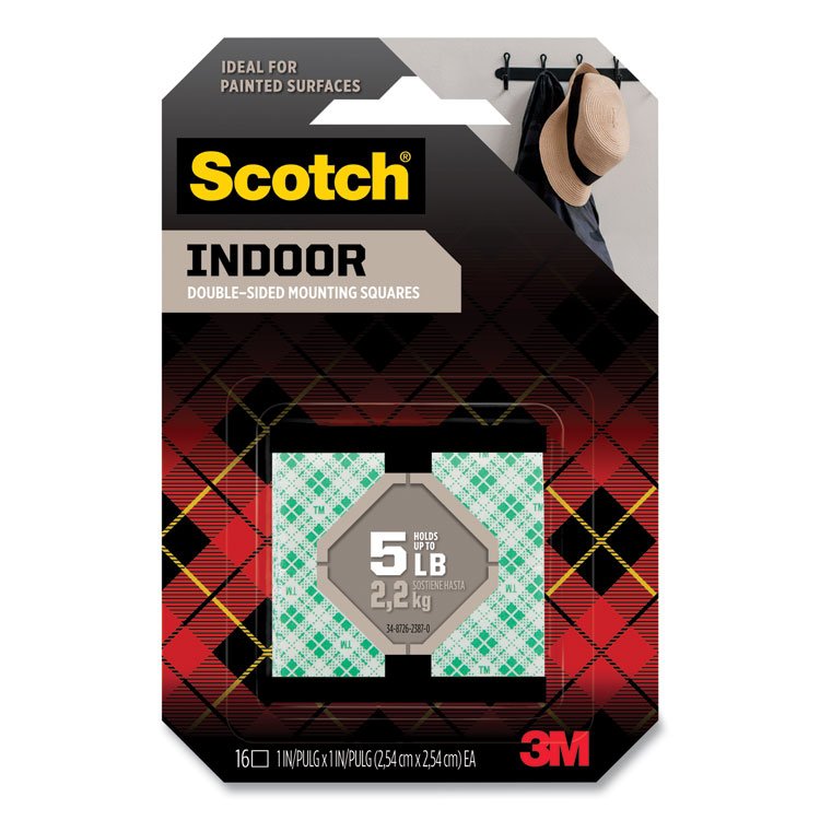 Scotch Permanent High-Density Foam Mounting Tape, 1" Squares, Double-Sided, Holds Up to 5 lbs, White, 16/Pack (MMM111SSQ16)