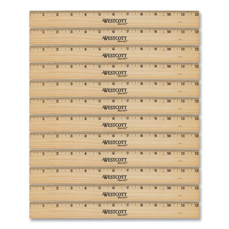 Westcott Beveled Wood Ruler, Standard, 12" Long, Natural Hardwood, 12/Pack (ACM17720)