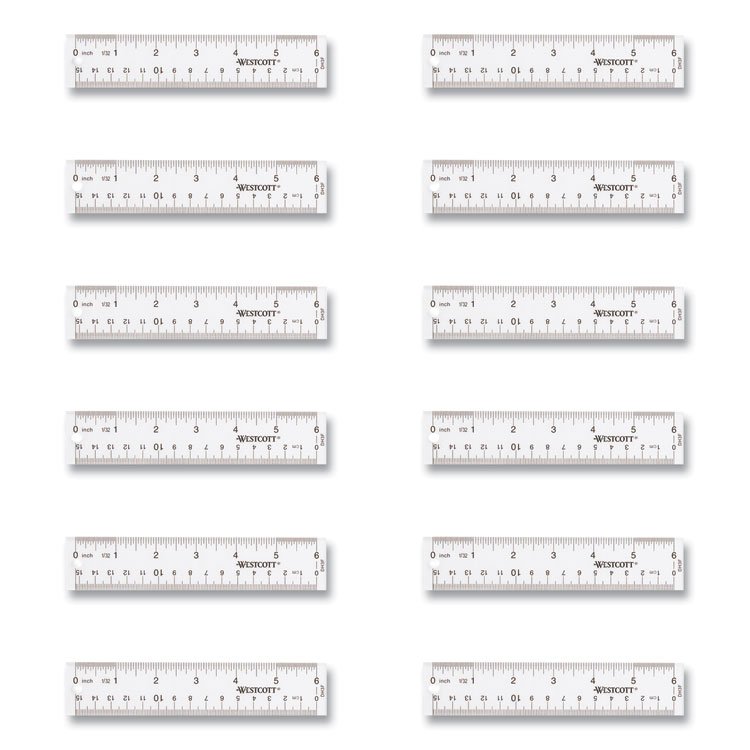 Westcott Clear Flexible Acrylic Ruler, Standard/Metric, 6" (15 cm) Long, Clear, 12/Box (ACM17723)