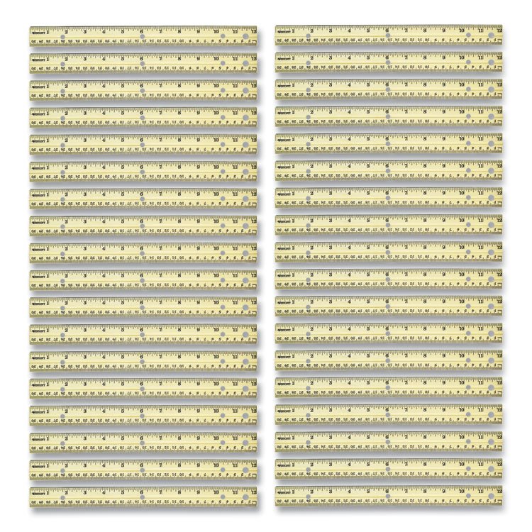 Westcott Three-Hole Punched Wood Ruler, Standard/Metric, 12" (30 cm) Long, Natural Wood, 36/Box (ACM17724)