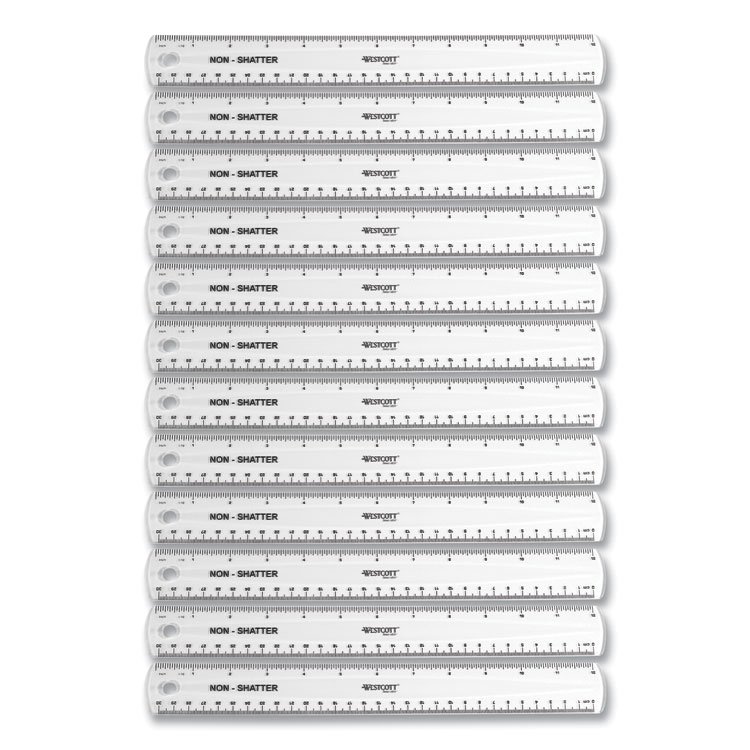 Westcott Non-Shatter Flexible Ruler, Standard/Metric, 12" (30 cm) Long, Plastic, Clear, 12/Box (ACM17725)