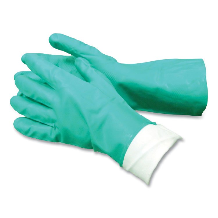 AMBITEX Pro N650 Series Flock-Lined Nitrile Rubber Gloves, 13" Long, X-Large, Green, 12 Pairs (TXINTL650XLHDG)