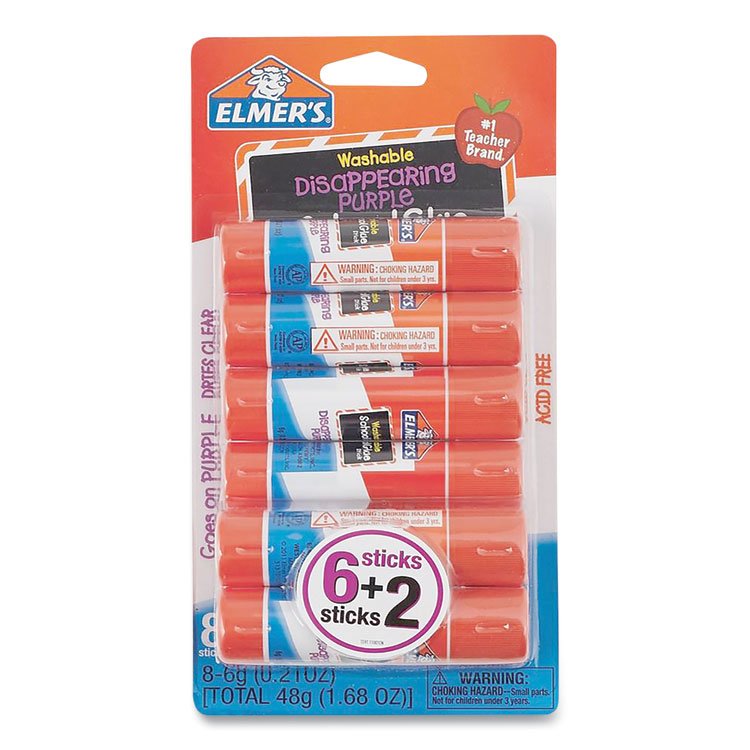 Elmer's Disappearing Purple School Glue Stick, 0.21 oz, Dries Clear, 8/Pack (EPIE1591E1560)