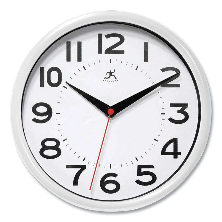 Infinity Instruments Metro Wall Clock, 9" Diameter, White Case, 1 AA (sold separately) (IFM14220WH3364)