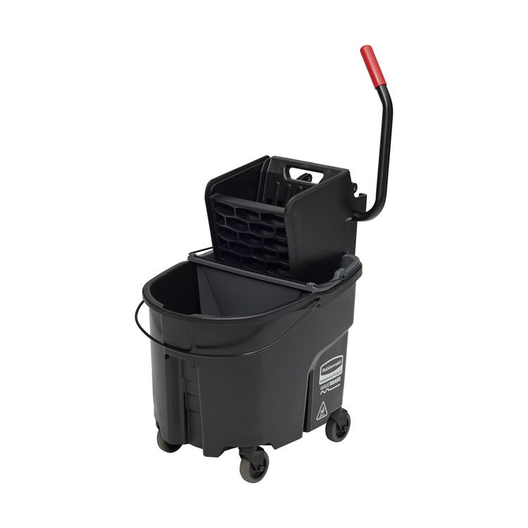 Rubbermaid Commercial WaveBrake 2.0 Bucket/Wringer Combos, Side-Press, 35 qt, Plastic, Black (RCPFG1863896)