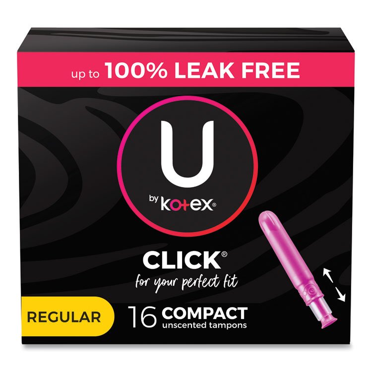 Kotex U by Kotex Click Compact Tampons, Regular, 16/Pack, 8 Packs/Carton (KCM53445)