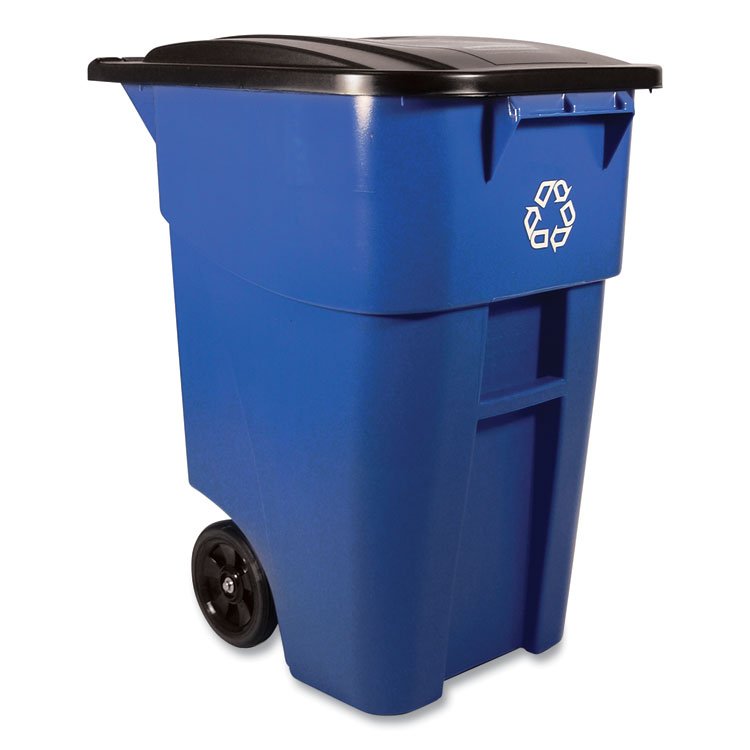 Rubbermaid Commercial Square Brute Recycling Rollout Container, 50 gal, Plastic, Blue (RCP9W2773BLU)