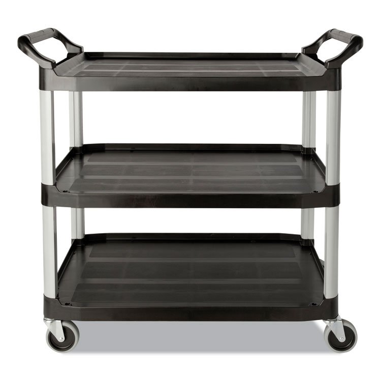 Rubbermaid Commercial Three-Shelf Service Cart, Plastic, 3 Shelves, 200 lb Capacity, 18.63" x 33.63" x 37.75", Black (RCP342488BLA)