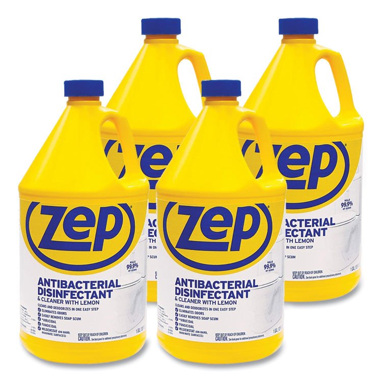 Zep Commercial Antibacterial Disinfectant, Lemon Scent, 1 gal, 4/Carton (ZPEZUBAC128CT)