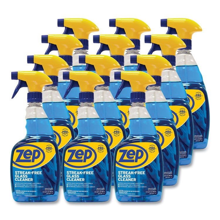 Zep Commercial Streak-Free Glass Cleaner, Pleasant Scent, 32 oz Spray Bottle, 12/Carton (ZPEZU112032CT)