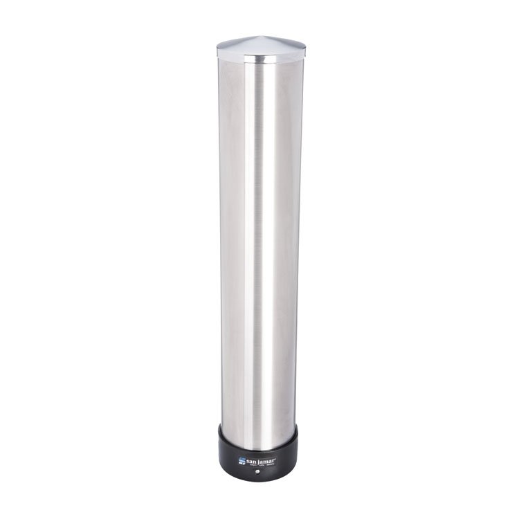 San Jamar Large Water Cup Dispenser with Removable Cap, For 12 oz to 24 oz Cups, Stainless Steel (SJMC3400P)