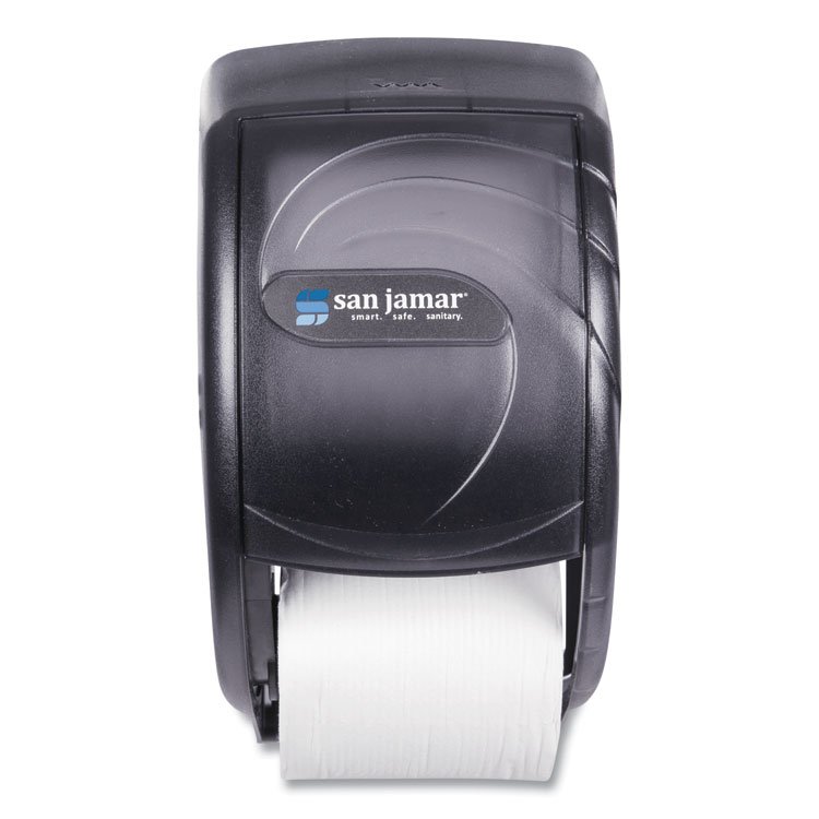 San Jamar Duett Standard Bath Tissue Dispenser, Oceans, 7.5 x 7 x 12.75, Transparent Black Pearl (SJMR3590TBK)