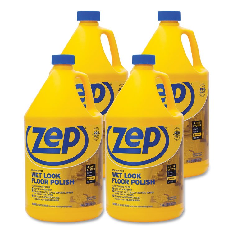 Zep Commercial Wet Look Floor Polish, 1 gal, 4/Carton (ZPEZUWLFF128CT)