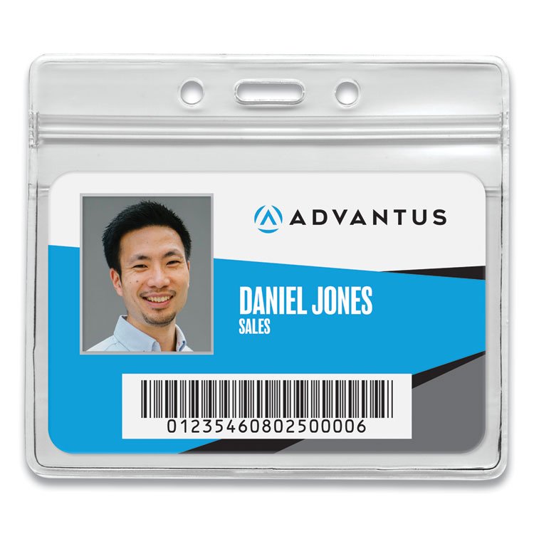 Advantus Resealable ID Badge Holders, Horizontal Orientation, Transparent Frost 4.13" x 3.75" Holder, 4" x 2.81" Insert, 50/Pack (AVT75523)