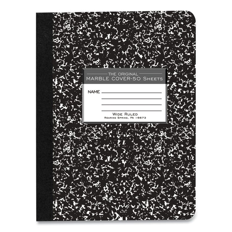 Roaring Spring Marble Cover Composition Book, Wide/Legal Rule, Black Marble Cover, (50) 9.75 x 7.5 Sheets (ROA77220)