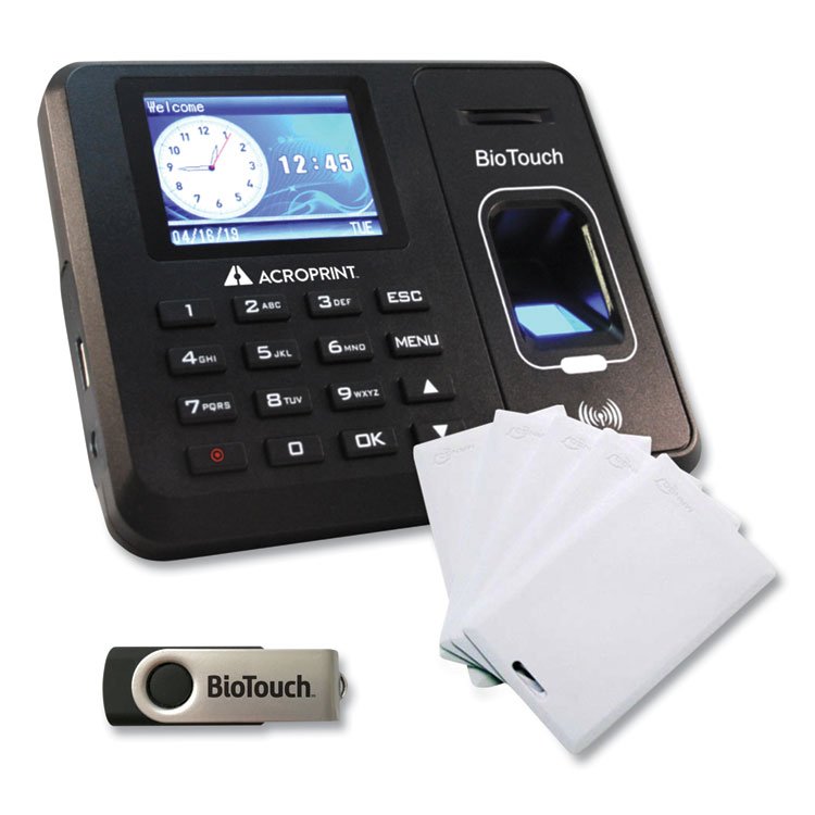 Acroprint BioTouch Time Clock and Badges Bundle, 10,000 Employees, Black (ACPBTR150)