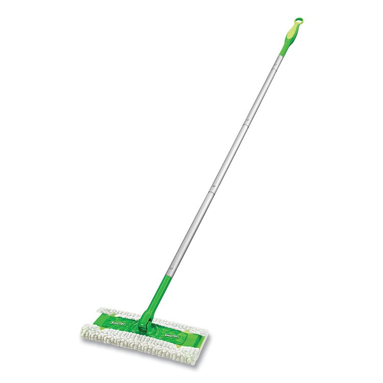 Swiffer Sweeper Mop, 10 x 4.8 White Cloth Head, 46" Green/Silver Aluminum/Plastic Handle, 3/Carton (PGC09060CT)