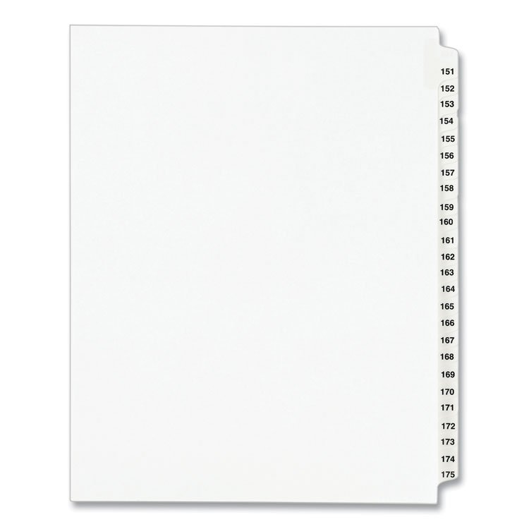 Avery Preprinted Legal Exhibit Side Tab Index Dividers, Avery Style, 25-Tab, 151 to 175, 11 x 8.5, White, 1 Set, (1336) (AVE01336)