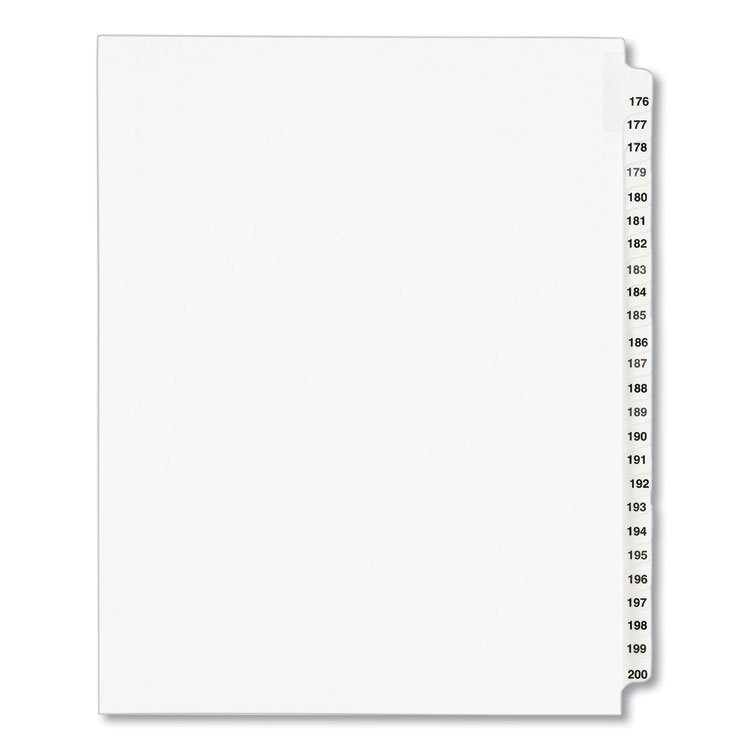 Avery Preprinted Legal Exhibit Side Tab Index Dividers, Avery Style, 25-Tab, 176 to 200, 11 x 8.5, White, 1 Set, (1337) (AVE01337)