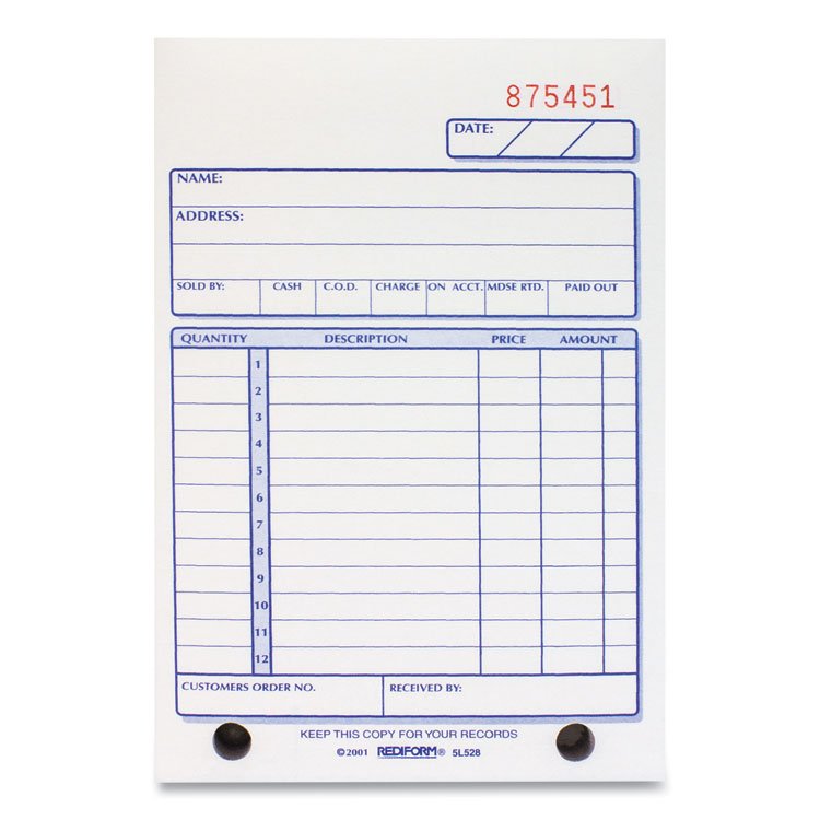 Rediform Sales Book, 12 Lines, Three-Part Carbonless, 4.25 x 6.38, 50 Forms Total (RED5L528)