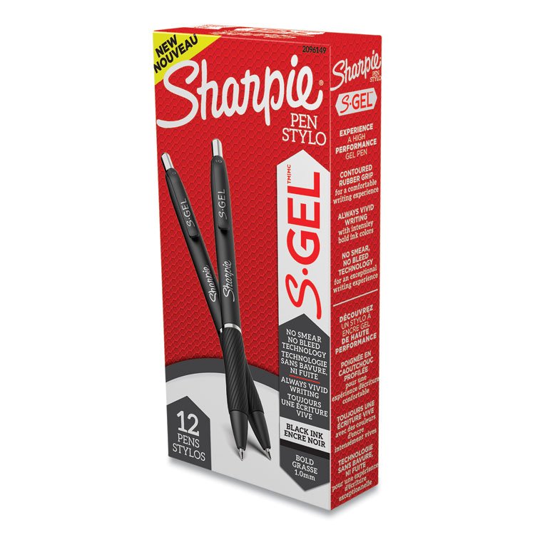 Sharpie S-Gel S-Gel High-Performance Gel Pen, Retractable, Bold 1 mm, Black Ink, Black Barrel, Dozen (SAN2096149)