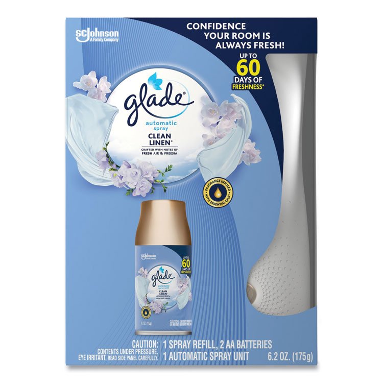 Glade Automatic Spray Starter Kit, Spray Unit and Refill, White/Gold, Clean Linen (SJN329349KT)