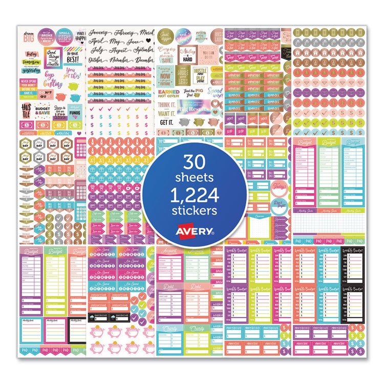 Avery Budgeting Planner Stickers, Assorted Sizes and Colors, 1,224/Pack (AVE6788)