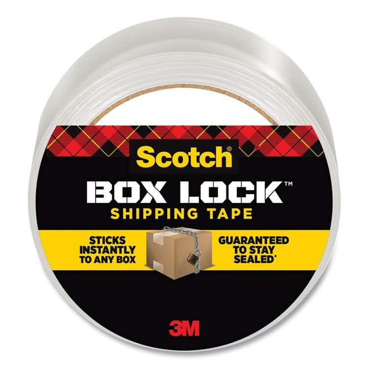 Scotch Box Lock Shipping Packaging Tape, 3" Core, 1.88" x 54.6 yds, Clear (MMM3950)