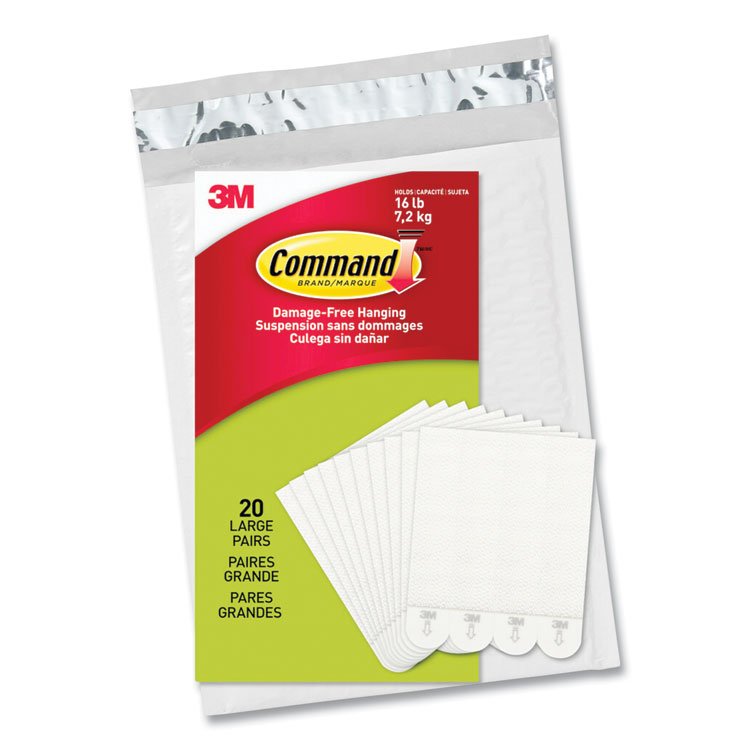 Command Picture Hanging Strips, Removable, Holds Up to 4 lbs per Pair, Large, 0.63 x 3.63, White, 20 Pairs/Pack (MMM1720620)