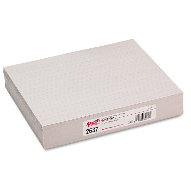 Pacon Skip-A-Line Ruled Newsprint Paper, 1/2" Two-Sided Long Rule, 8.5 x 11, 500/Pack (PAC2637)