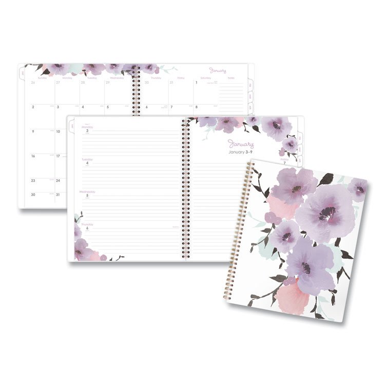 Cambridge Mina Weekly/Monthly Planner, Floral Artwork, 11 x 8.5, White/Violet/Peach Cover, 12-Month (Jan to Dec): 2026 (AAG1134905)